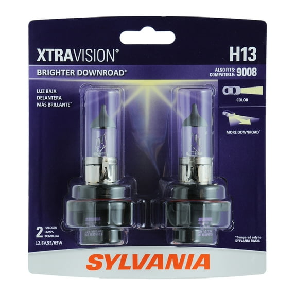 Sylvania H13 XtraVision Halogen Headlight Bulb, 2 Pack, Compatible with Multiple Cars
