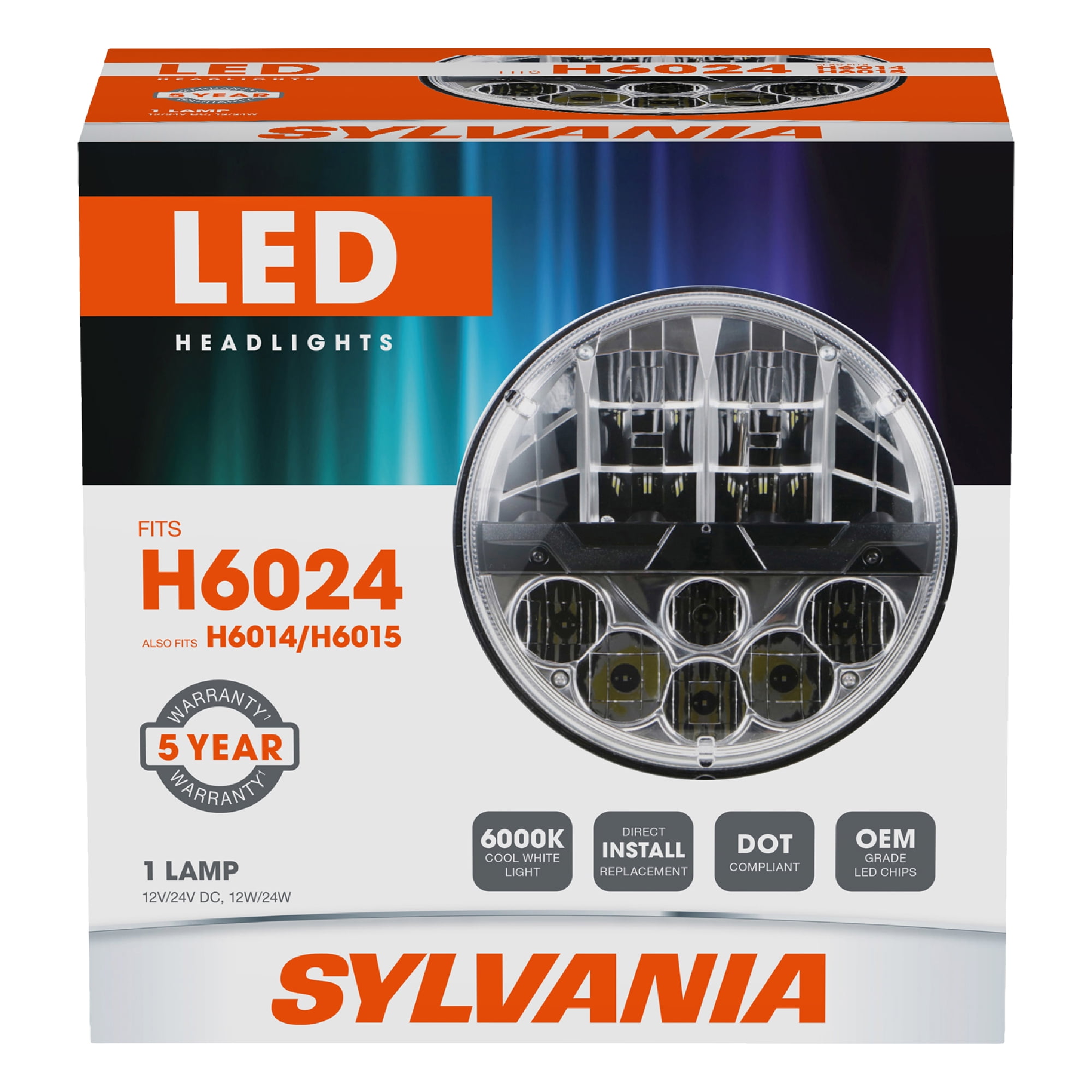 Sylvania LED Sealed Beam Headlight - H6024SL.BX - Fits H6024, H6014 ...