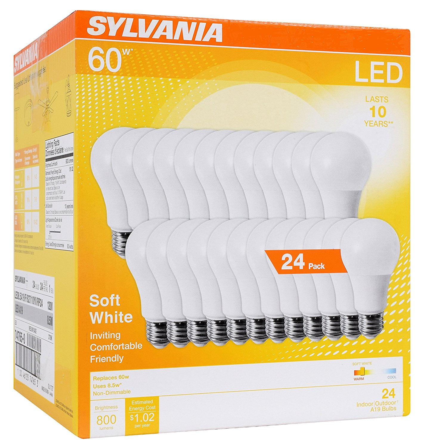 Sylvania 8.5W Soft White LED Light Bulbs, Pack of 24