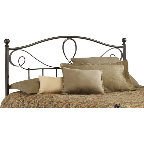 Sylvania Metal Headboard Panel with Elegant Pattern of Curves and Twists, French Roast Finish, Full