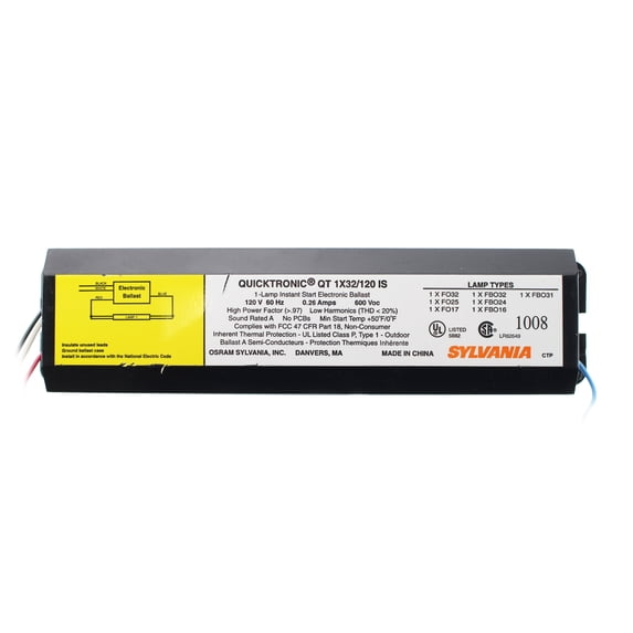 Sylvania QT1x32/120-IS Fluorescent Ballast, 1-Lamp, F32T8, 32W T8, 120V