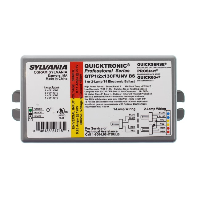 Sylvania QTP1/2x13CF/UNVBS Compact Electronic Ballast, 2Lamp, T4 13W