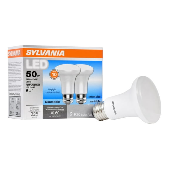 Sylvania R20 Flood LED Light Bulbs, 5W (50W Equivalent), Daylight, 2 Pack
