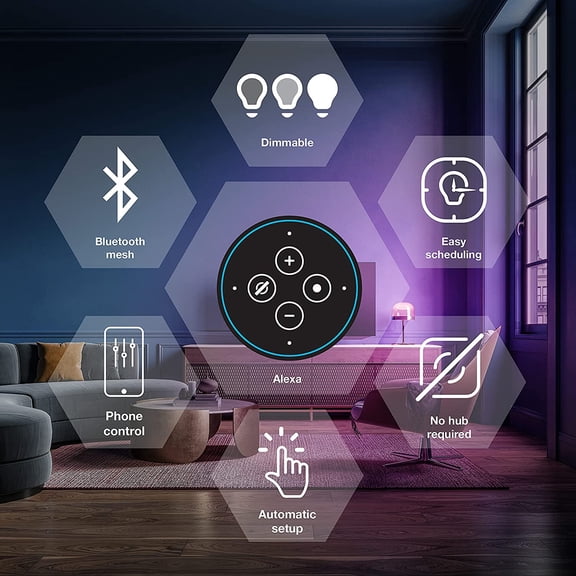 Sylvania Smart+ Bluetooth Mesh 60W Equivalent A19 LED Light Bulb, Full Color and Dimmable White, Compatible with Alexa, 2 Pack