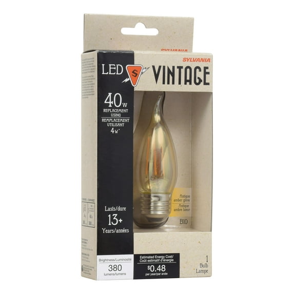Sylvania Ultra Vintage LED Light Bulb, B10, Warm White, 40 WE, E27, Amber Class