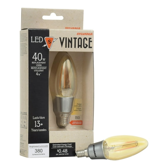 Sylvania Vintage LED Light Bulb, 40W Equivalent, B10 Candelabra Base, Warm White