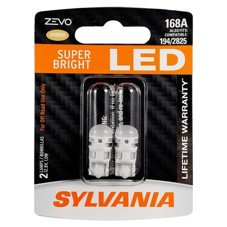 Sylvania Zevo 168 Amber T10 LED Bright Interior Exterior Light Bulb Set (2 Pack)