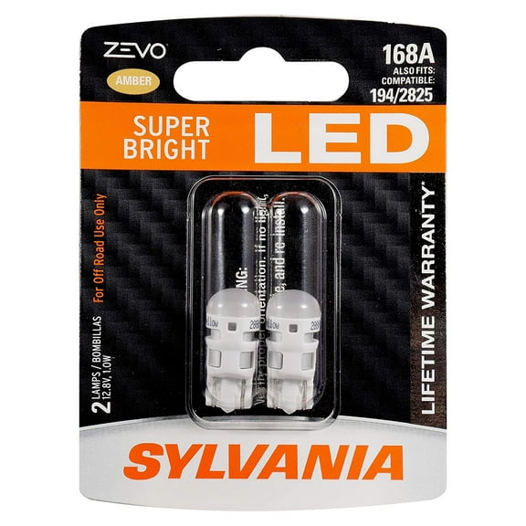 Sylvania Zevo 168 Amber T10 LED Bright Interior Exterior Light Bulb Set (2 Pack)