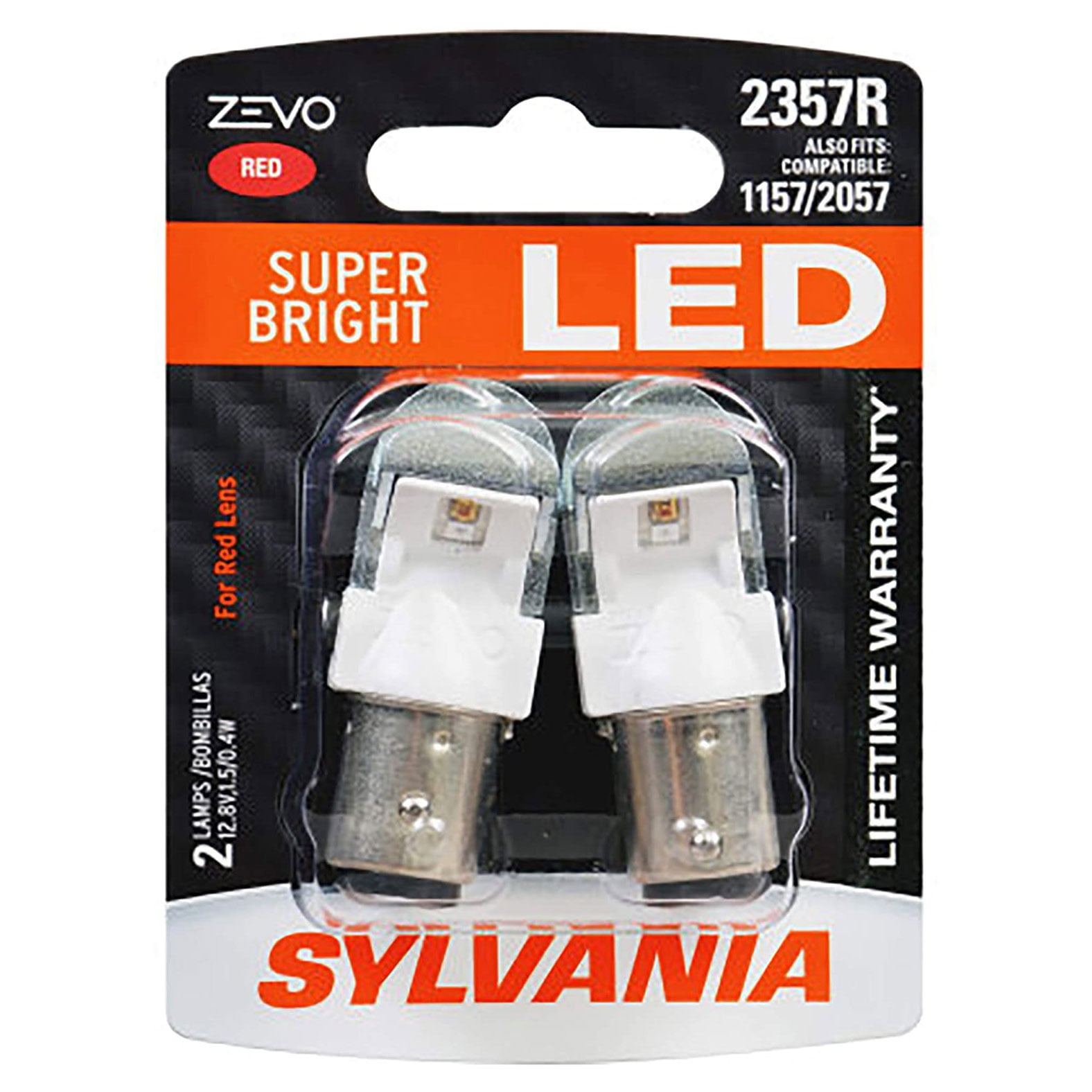 Sylvania Zevo 2357 Red LED Bright Interior Exterior Mini Light Bulb Set, 2 Pack