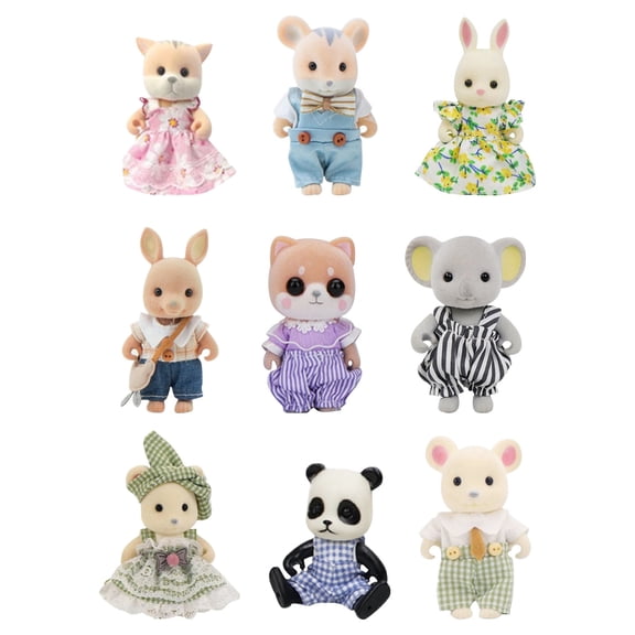 Sylvanian Families Short Nose Kangaroo Family Calico Critters Hopper Kangaroo Family, Collectible Doll Animal Figures Bunny Doll Decoration for Easter-Random clothing