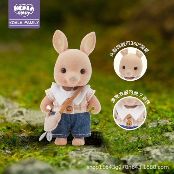 Sylvanian Families Short Nose Kangaroo Family Calico Critters Hopper Kangaroo Family,  Collectible Doll Figures Bunny Doll Decoration for Easter-Random clothing