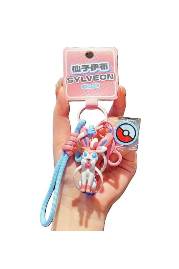 Sylveon Pokemon Keychain with Fragrance Pendant – Cute 3D Figure & Eco-friendly Cord Strap – Bag Accessory - 1 count, Sylveon