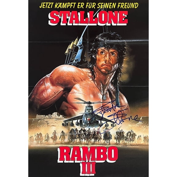 Sylvester Stallone Signed Rambo 3 Original German Movie 23x33 Poster BAS AC29751
