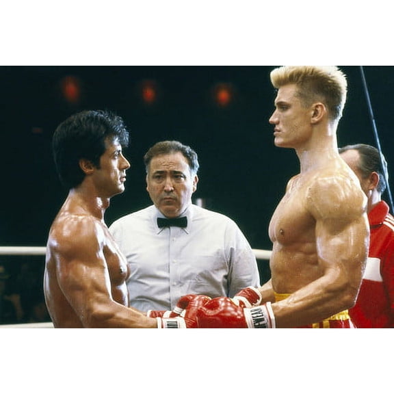 Sylvester Stallone and Dolph Lundgren in Rocky IV facing off in boxing ring 24x36 Poster
