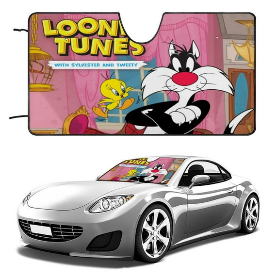 Sylvester and Tweety Pie-theme Windshield Sun Shade Front Protector Folding Car Sun Visor Blocks Uv Rays Keeps Your Vehicle Cool52in*28in(130cm*70cm)