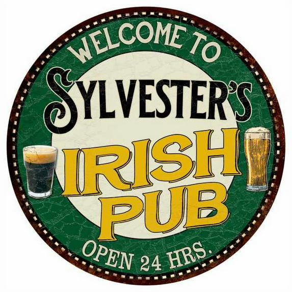 Sylvester's Irish Pub 14" Round Metal Sign Kitchen Bar Wall Decor 100140036500