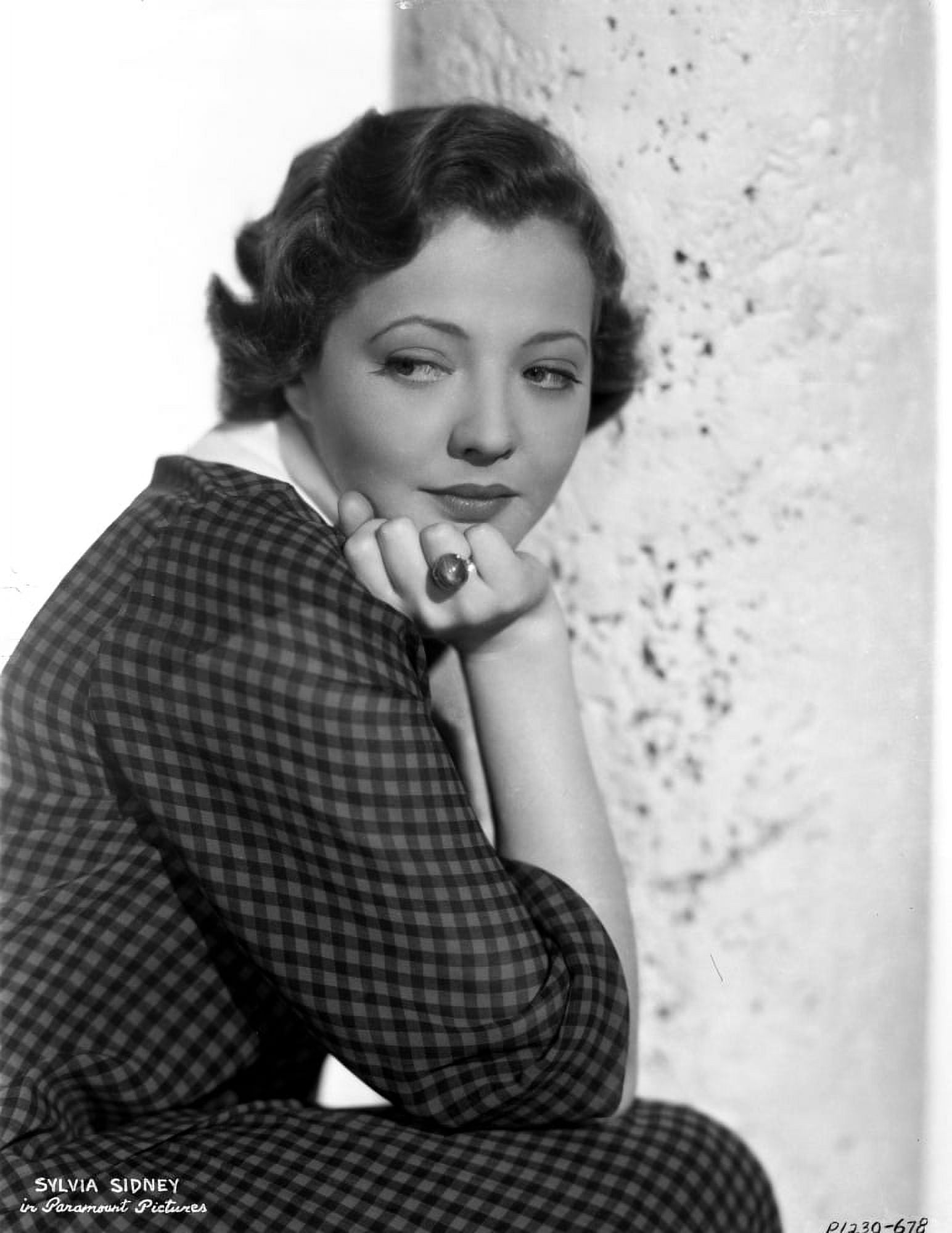 Sylvia Sidney sitting and Leaning Face on Hand in Printed Dress Photo Print  (24 x 30) 