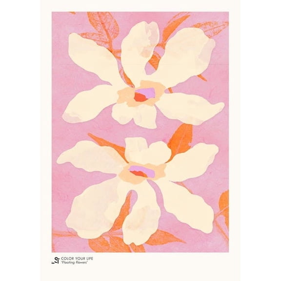 Sylvia Takken - Floating Flowers Print Wall Art, Modern Wall Decor For Living Room Bedroom, 8x12 UNFRAMED