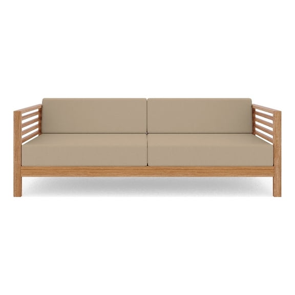 Sylvie 3-Person Teak Outdoor Sofa with Fawn Cushions