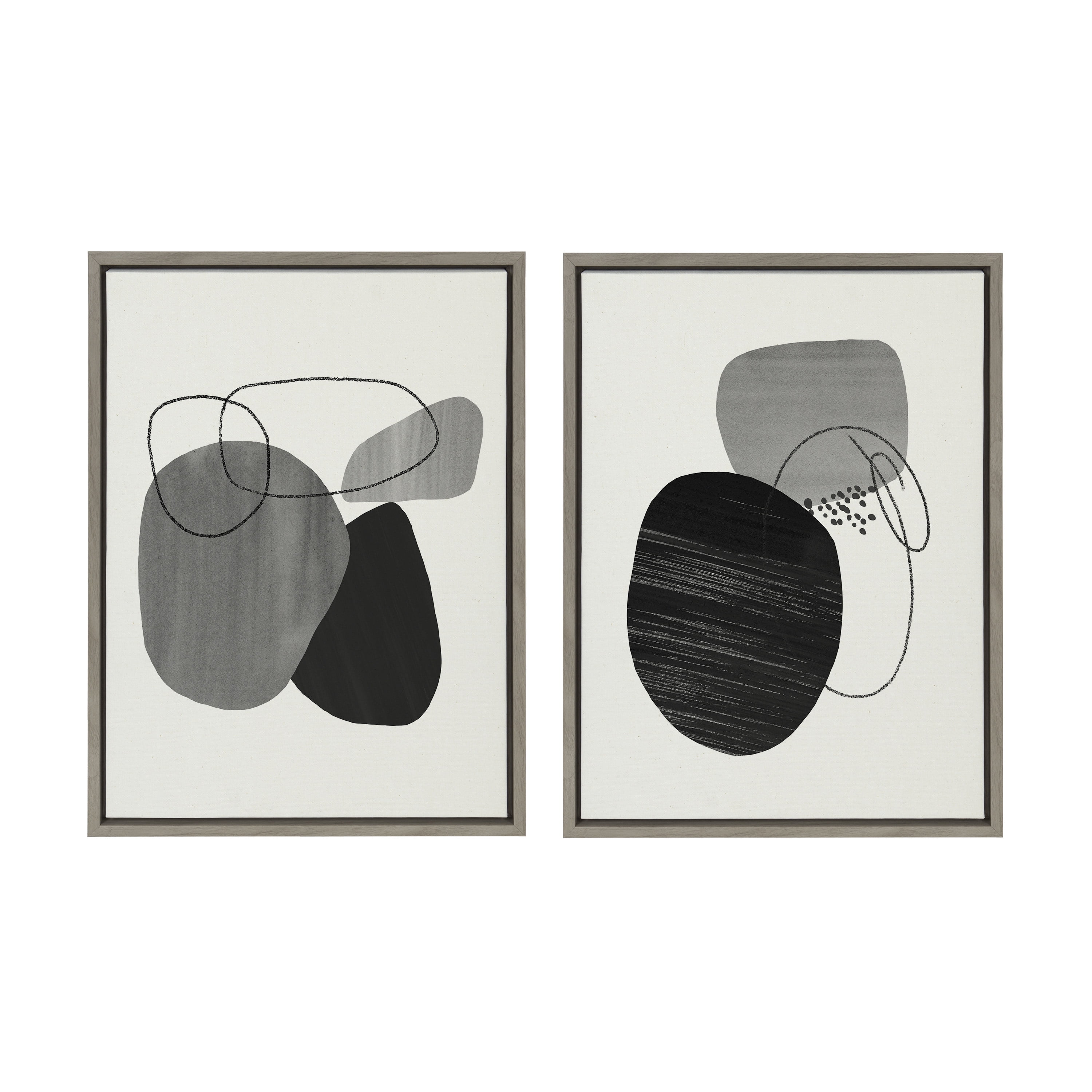 Sylvie Gray and Black Abstract Canvas Art Set with Frames