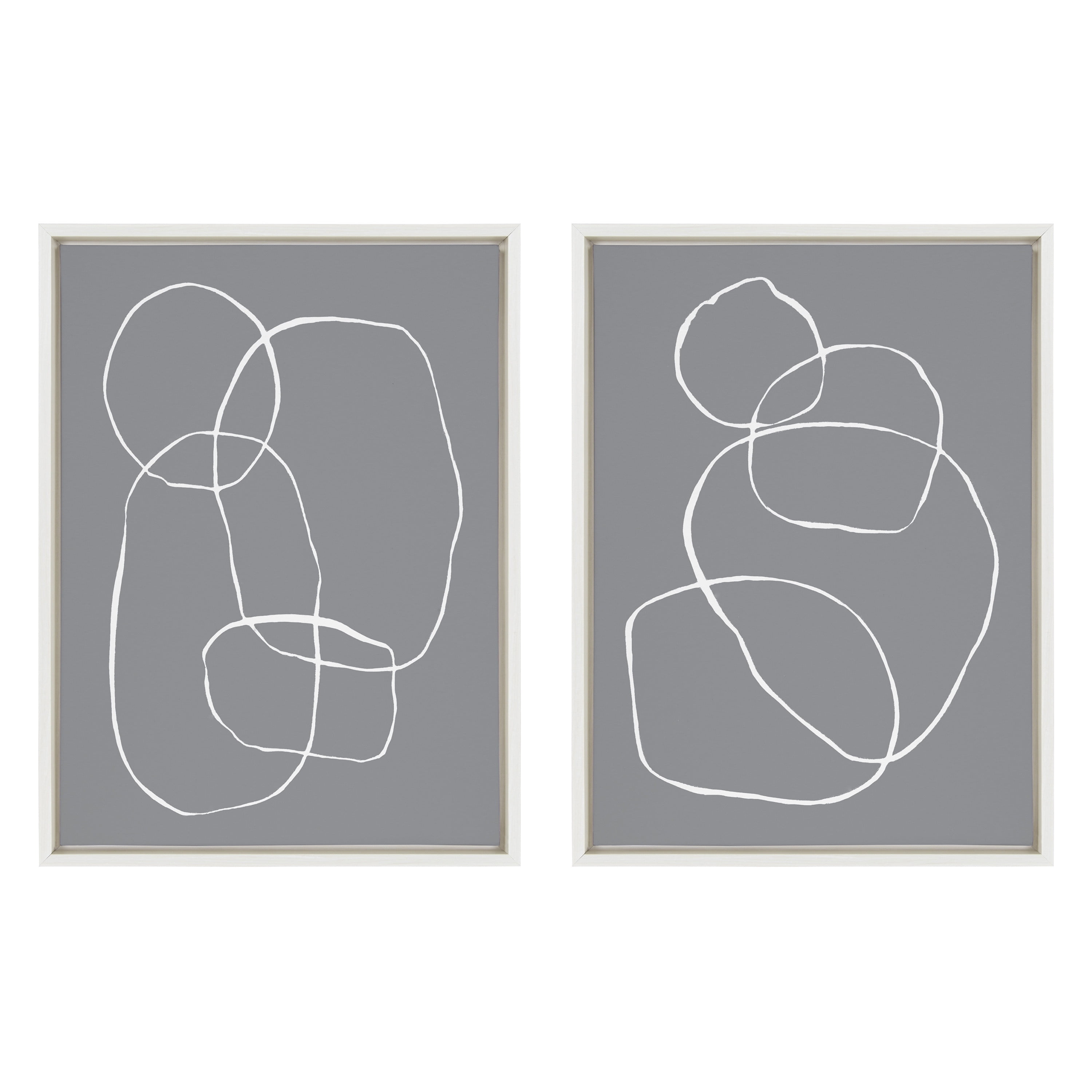 Set of 2 Gray Abstract Line Art Framed Canvas Prints
