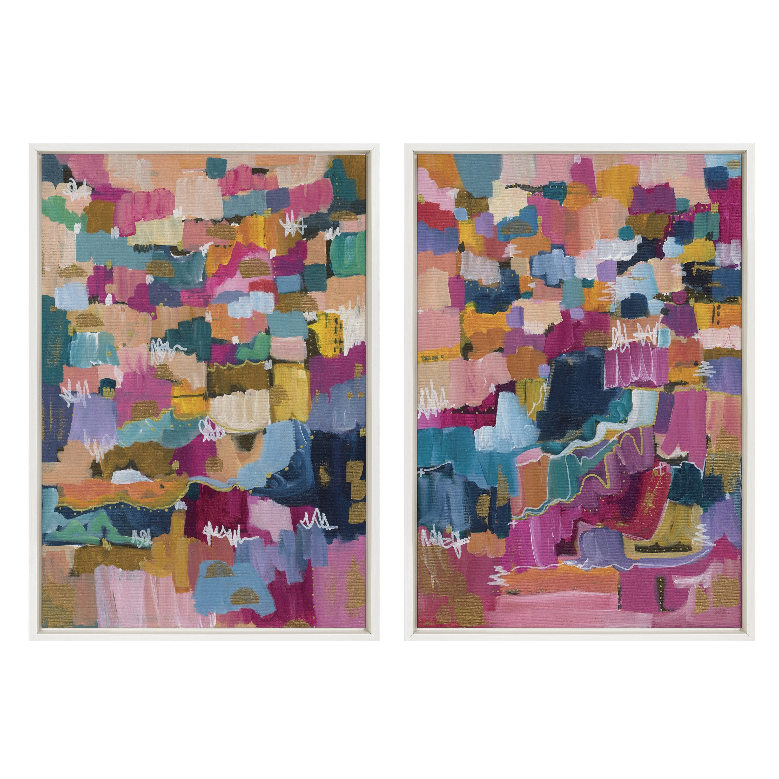 Sylvie Applause Multicolored Abstract Canvas Art Set with White Frames