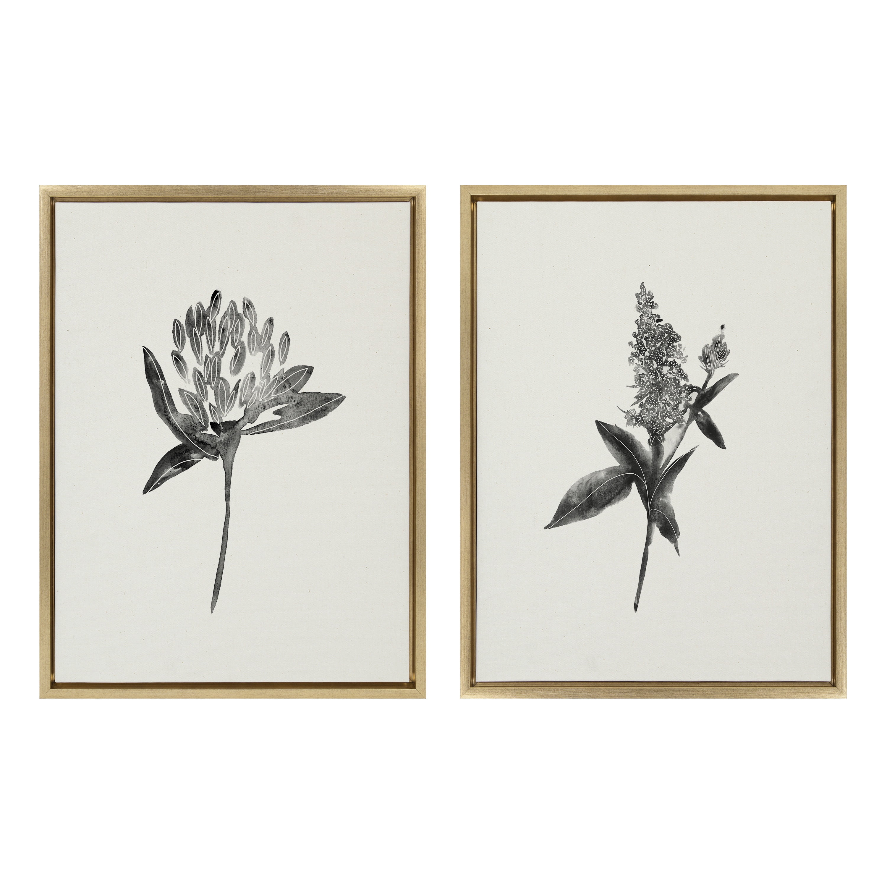 Sylvie Gold Framed Botanical Canvas Art Prints, Set of 2, 18" x 24"