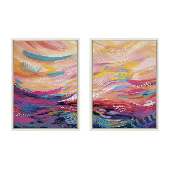 Sylvie Brush Strokes 90 18 in x 24 in Framed Painting Canvas Art Prints, by Kate and Laurel Set of 2