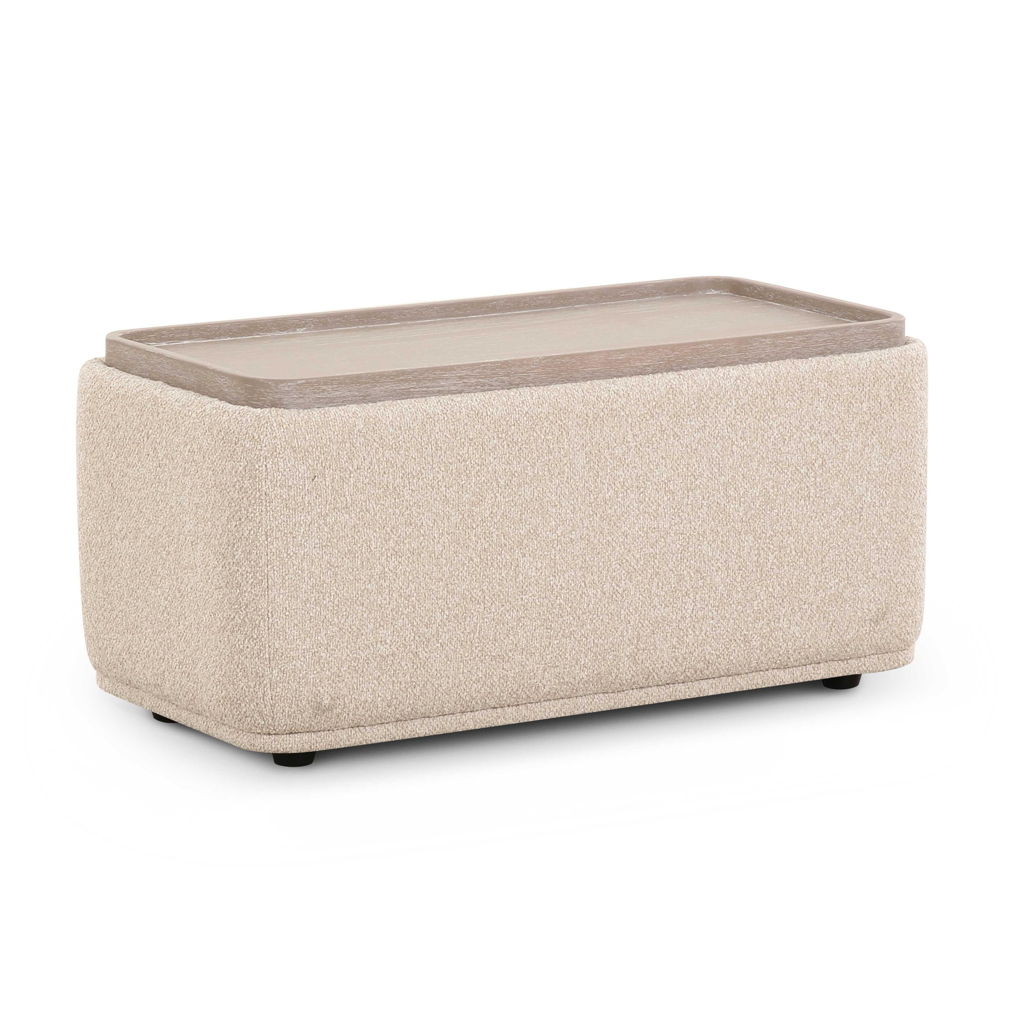 Sylvie Cream Boucle Upholstered Ottoman Table with Wood Top