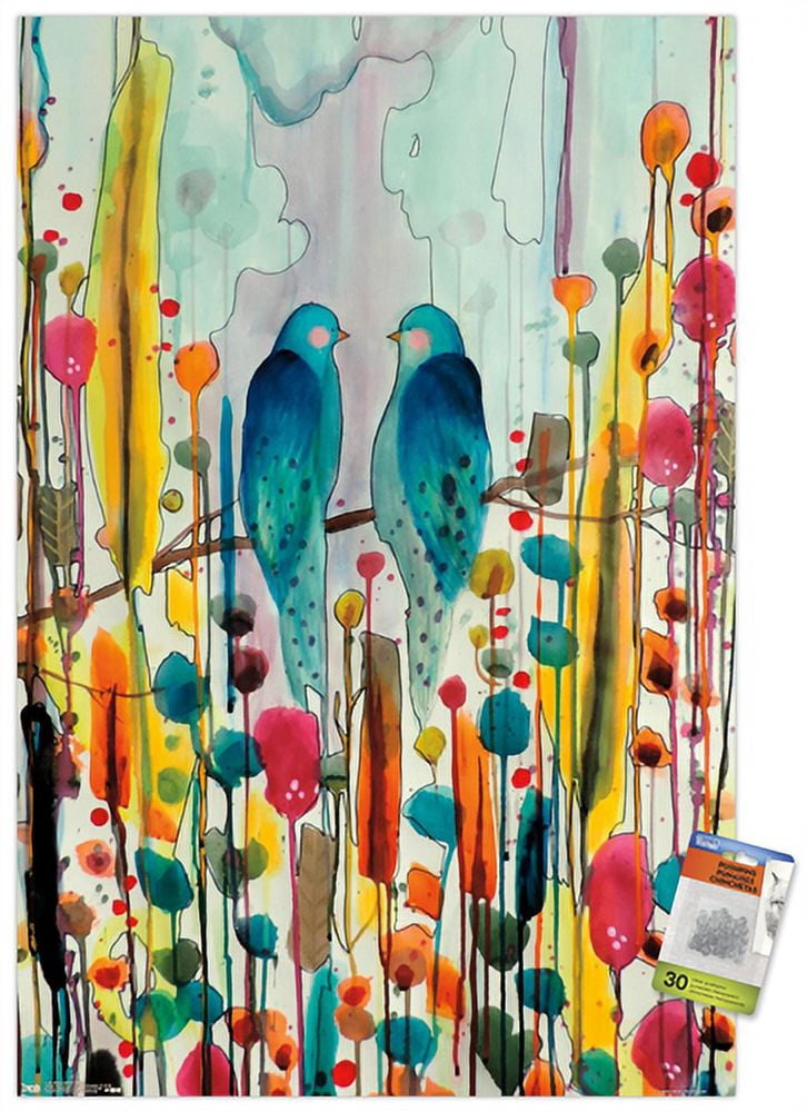 Sylvie Demers - Birds Wall Poster with Push Pins, 22.375" x 34"