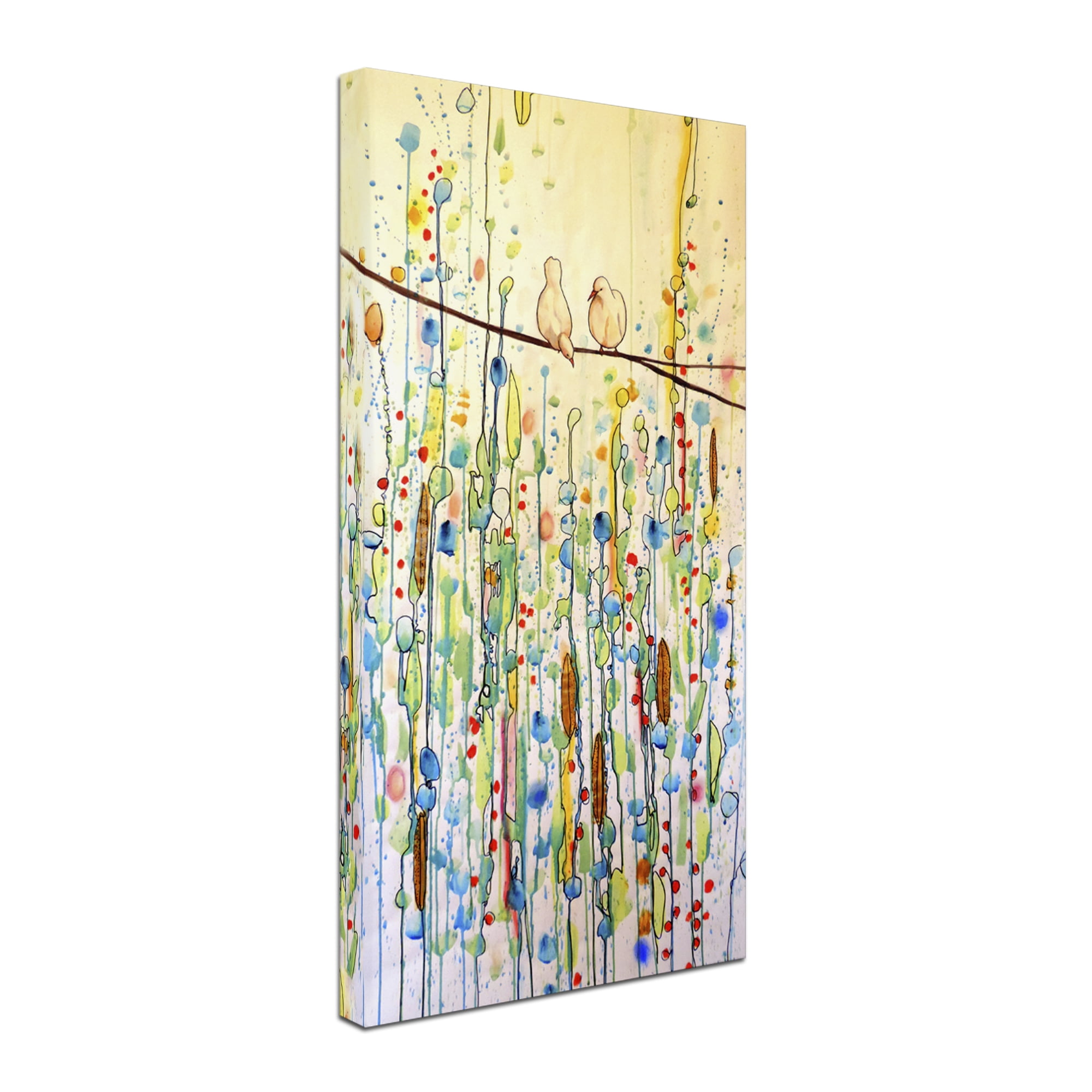Sylvie Demers Abstract Canvas Art with Yellow Birds, 24 x 47