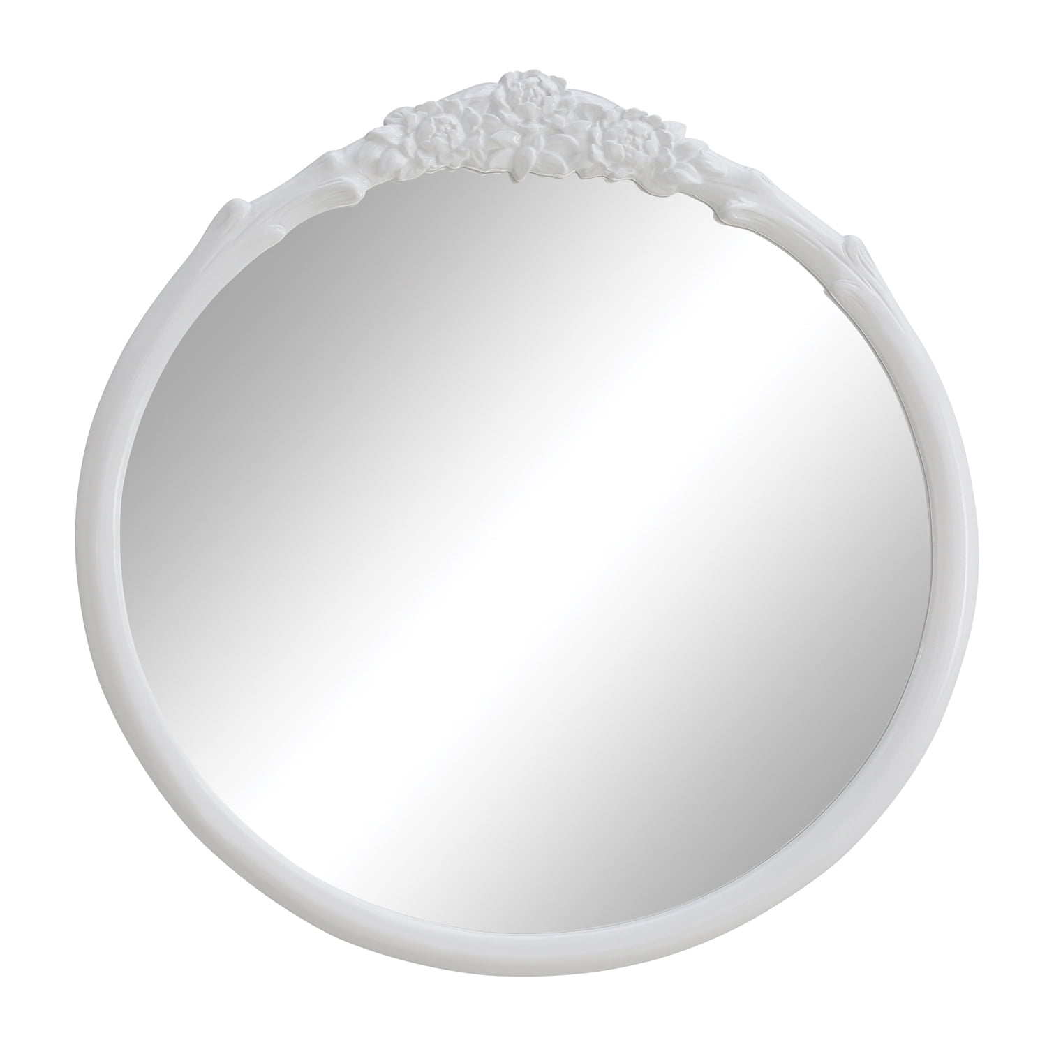 Sylvie White Round Wood Wall Mirror with Floral Carvings