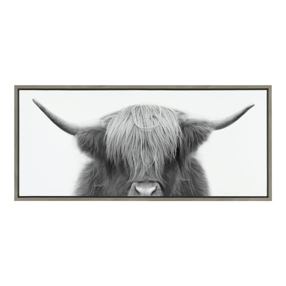 Sylvie Hey Dude Highland Cow 40 in x 18 in Framed Photography Canvas Art Print, by Kate and Laurel