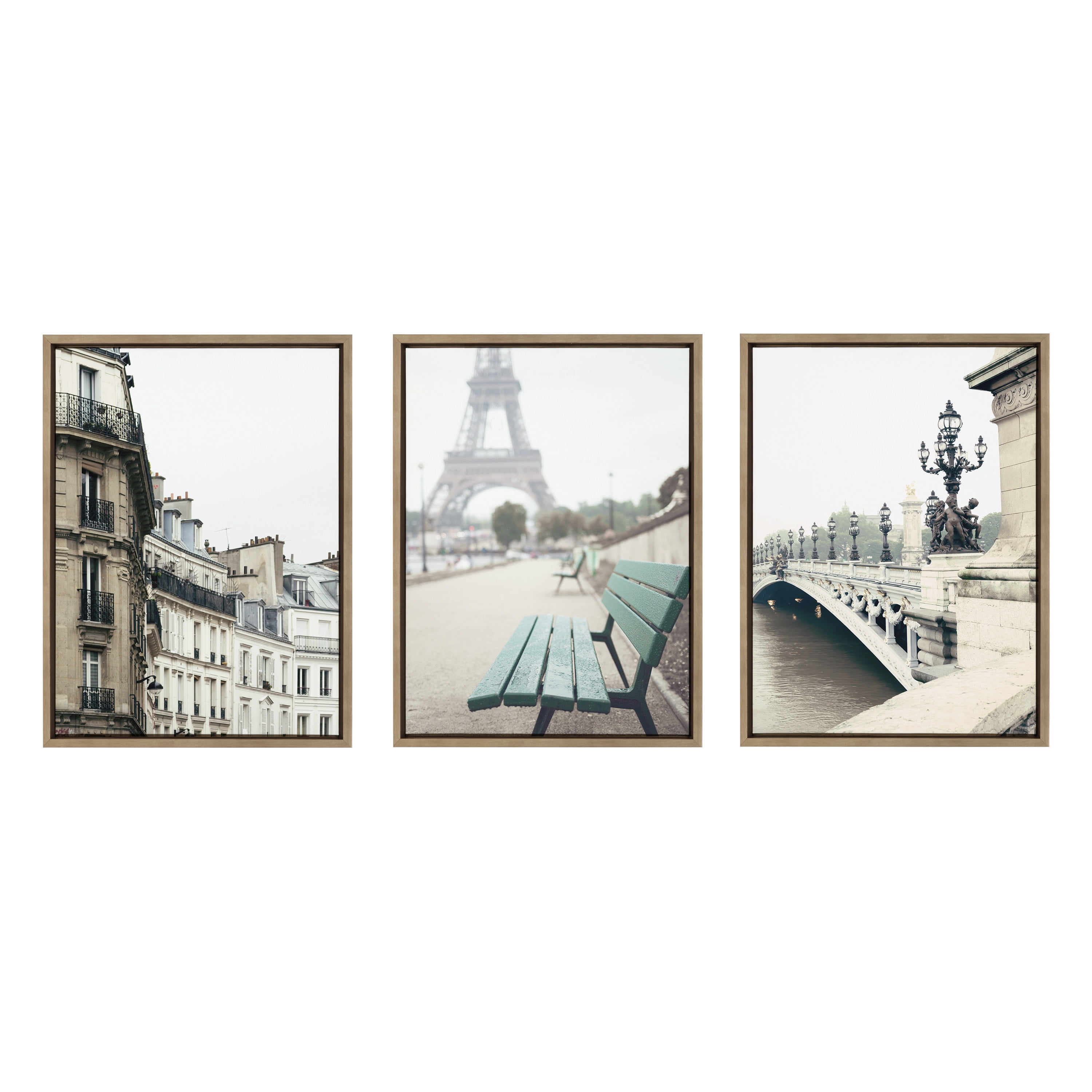 Sylvie L Hotel, Paris Eiffel Tower Europe Travel and Pont Alexandre III 18 in x 24 in Framed Photography Canvas Art Prints, by Kate and Laurel Set of 3