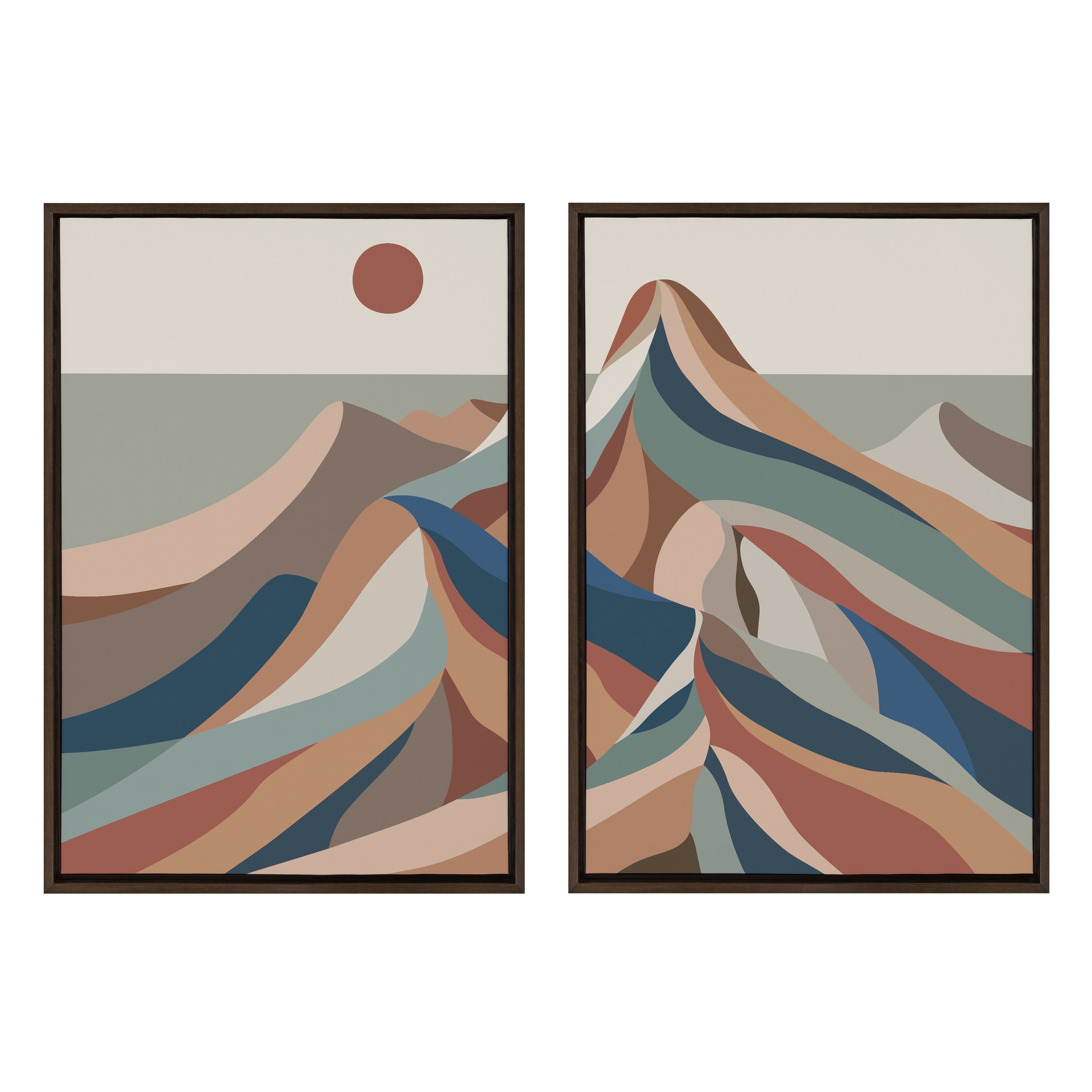 Mid-Century Modern Multicolor Mountain Landscape Canvas Set