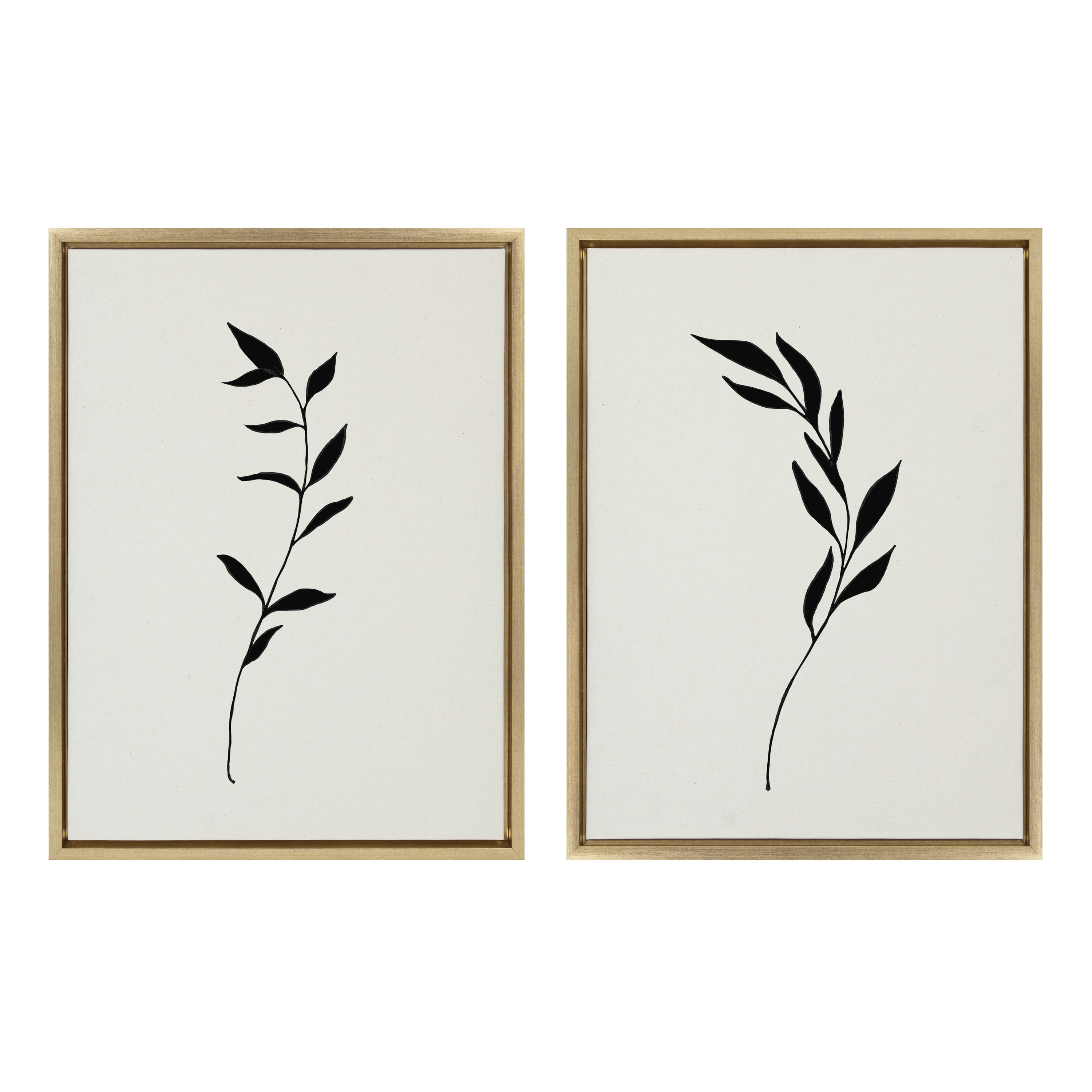Minimalist Botanical Black and White Canvas Art Set with Gold Frame