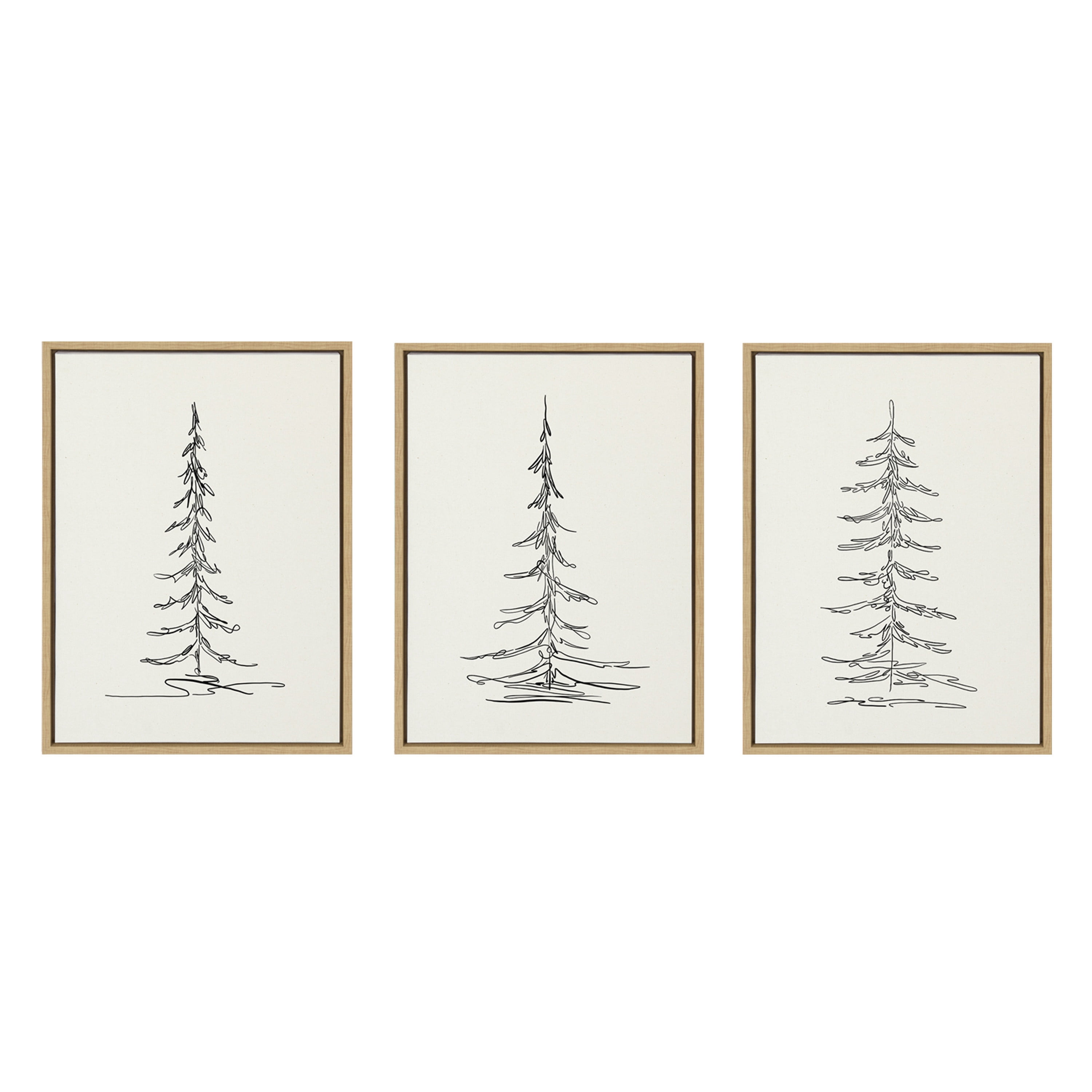 Sylvie Minimalist Evergreen Trees 18 in x 24 in Framed Painting Canvas Art Prints, by Kate and Laurel Set of 3