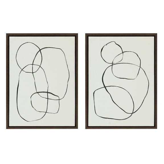 Sylvie Modern Circles and Going in Circles Linen Textured 18 in x 24 in Framed Painting Canvas Art Prints, by Kate and Laurel Set of 2