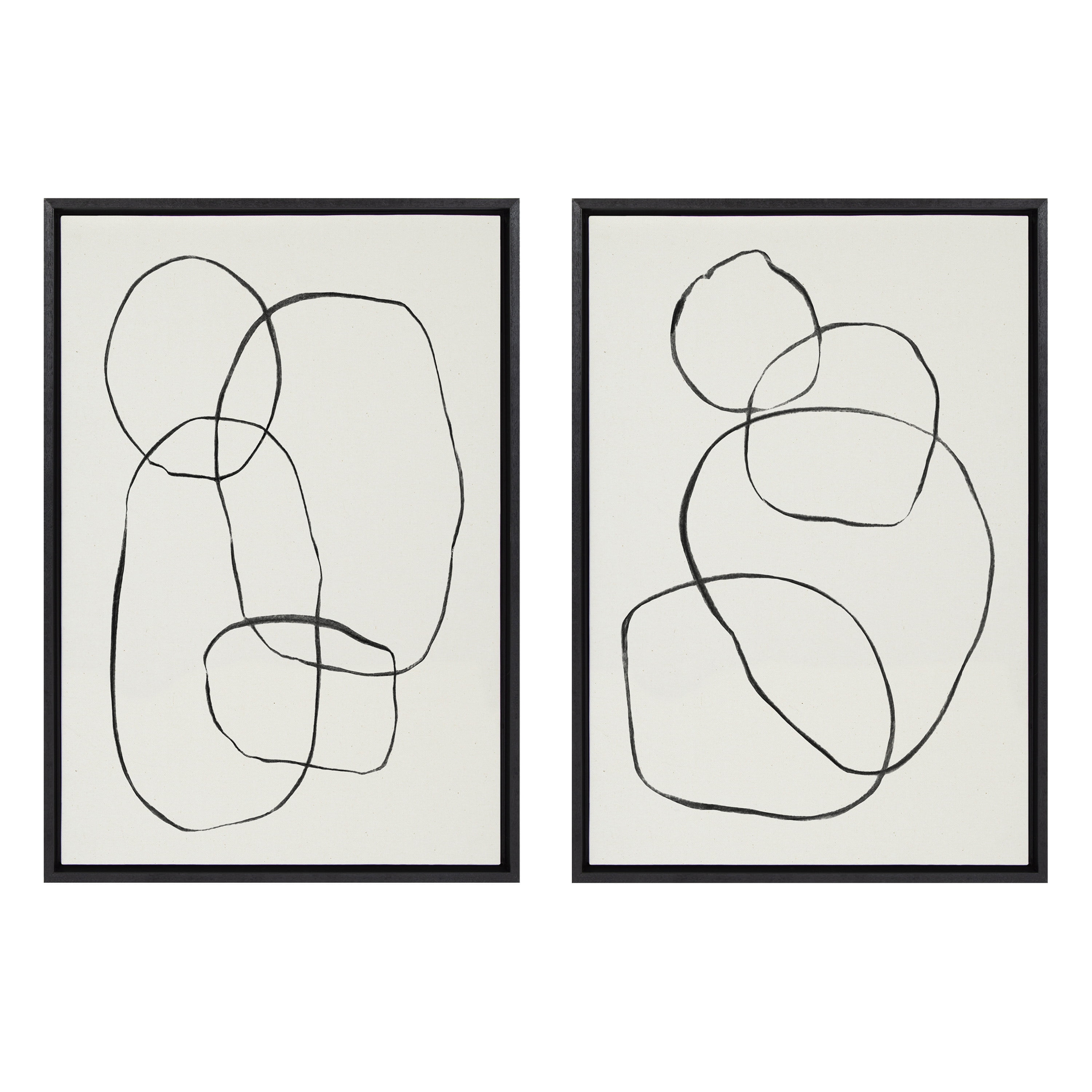 Set of 2 Black Framed Abstract Canvas Art Prints