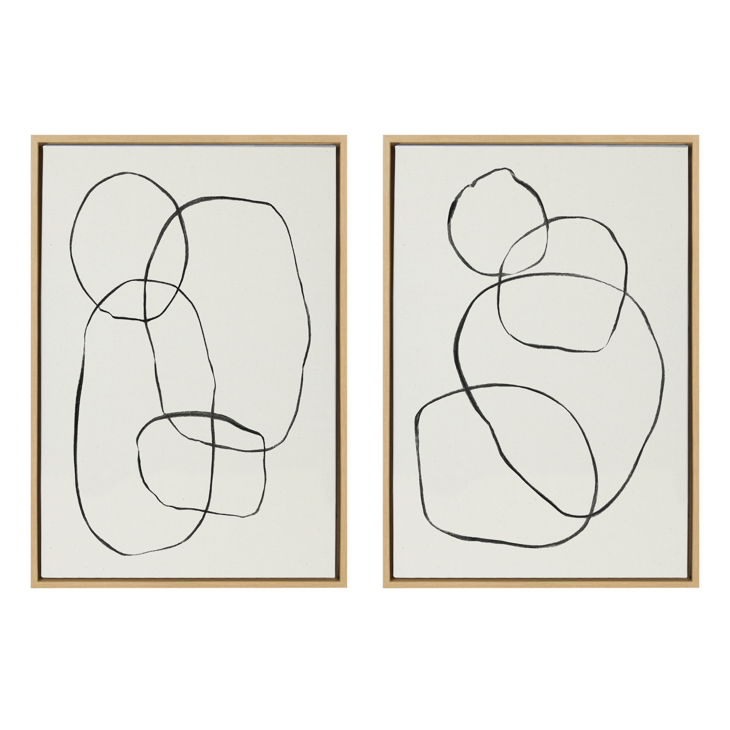 Natural Framed Abstract Black and White Canvas Art Set