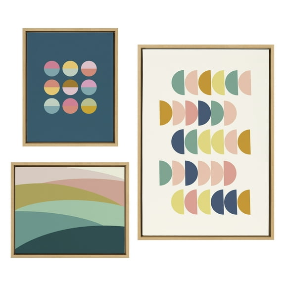 Sylvie Simple Shapes in Soft Colors 23 in x 33 in Framed Painting Canvas Art Prints, by Kate and Laurel Set of 3