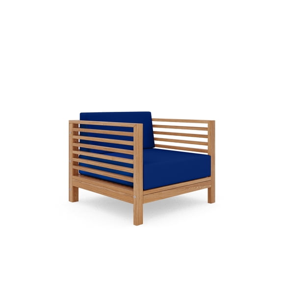 Sylvie Teak Outdoor Club Chair with True Blue Cushion