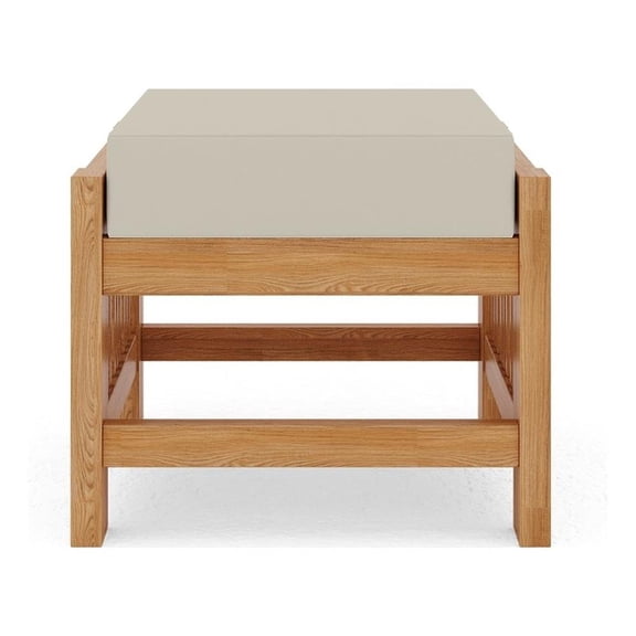 Curated Maison Sylvie Teak Outdoor Ottoman with Canvas Cushions in Beige