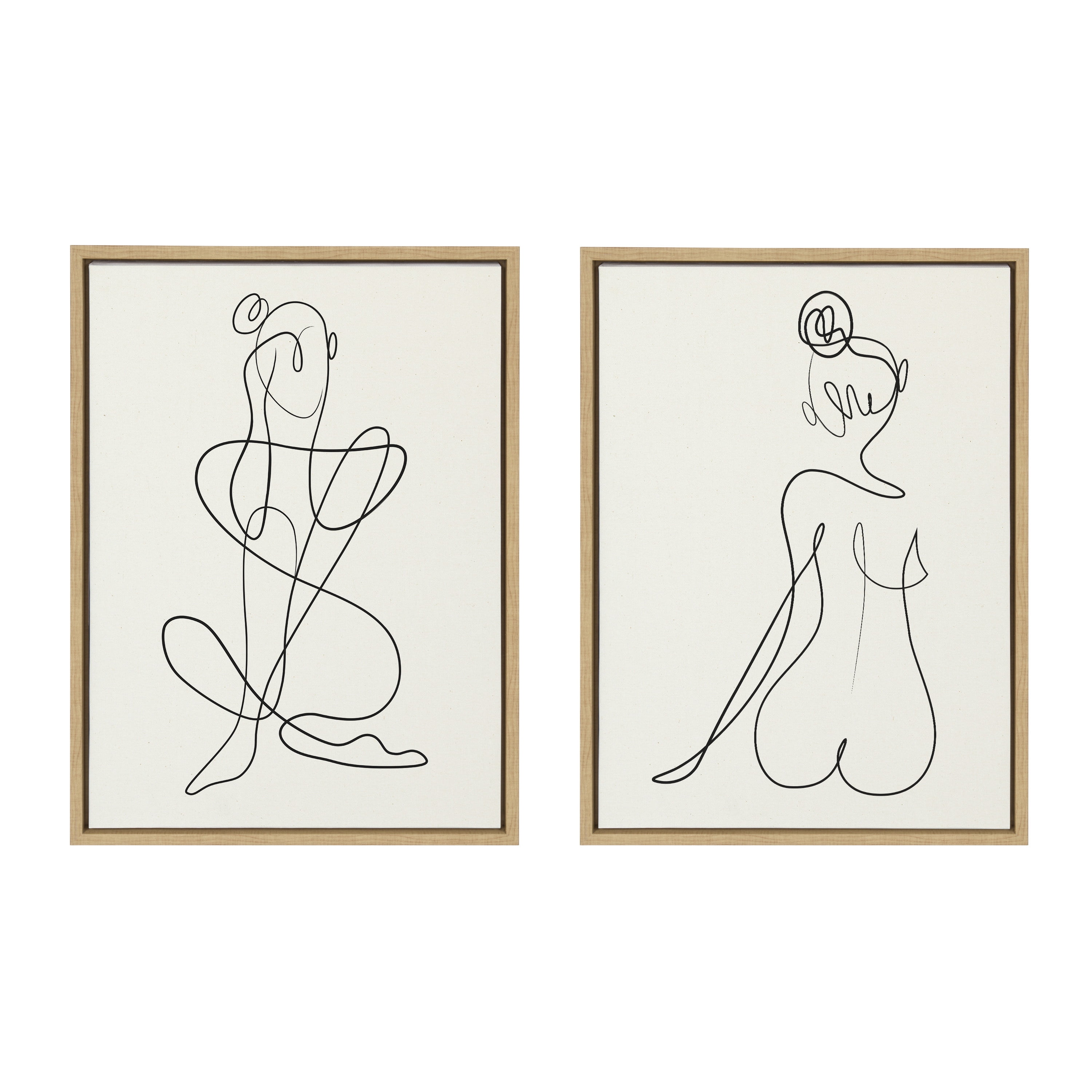 Sylvie Thinking of You Line Art and Sitting Beauty 18 in x 24 in Framed Painting Canvas Art Prints, by Kate and Laurel Set of 2