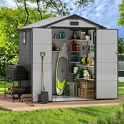 Sylviera 6x6FT Resin Outdoor Storage Shed with Floor, All-Weather Waterproof Plastic Garden Shed for Backyard, Heavy-Duty Storage Shed for Tools, Bikes & Lawn Equipment