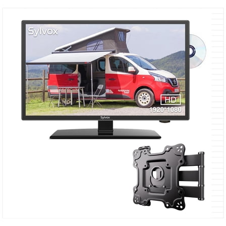 Sylvox 22" RV TV with Wall Mount, 12 Volt TV with DVD Player, 1080P FHD Television Built in ATSC Tuner, FM Radio, with HDMI/USB/VGA Input, 12V TV for RV, Motorhome, Camper, Boat and Home