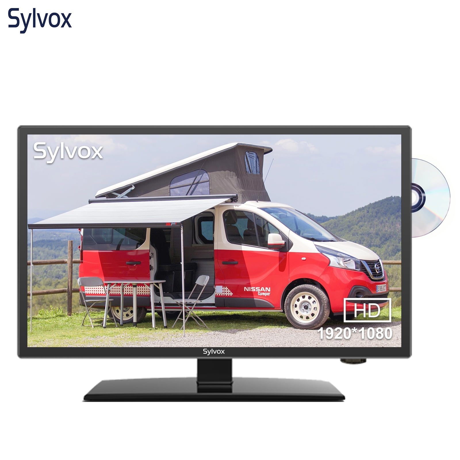  SYLVOX 12V TV 24 inch, 1080P RV TV 12 Volt DC Powered  Integrated HDTV(ATSC) Tuner, Built-in DVD Player Speaker FM Radio, with  HDMI/USB/AV Input, Suitable for Motorhome, RV Caravan and Boat 