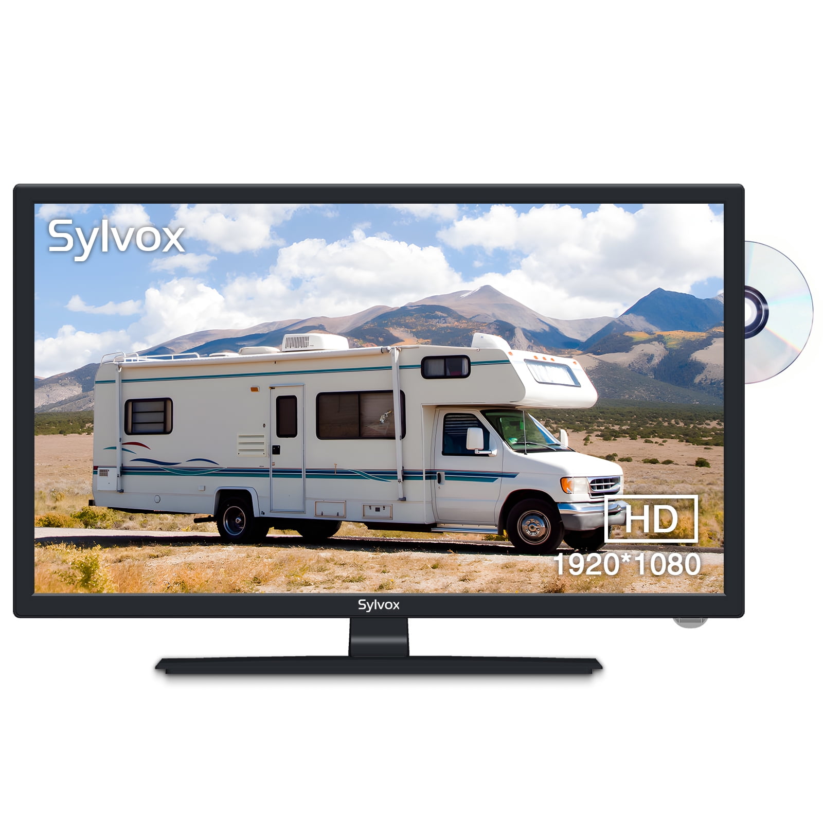 Sylvox 24inch RV TV, 12 Volt TV DC Powered Television, 1080P FHD RV TV with  built in dvd player, Hi-Fi Speaker & FM Radio