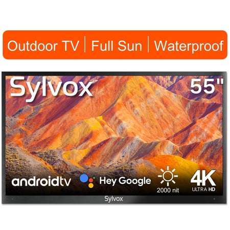 Sylvox 55 inch Full Sun Outdoor TV Android Smart Outdoor TV 2000 Nits 4K UHD IP55 Weatherproof Outdoor TV with Voice Control & Chromecast (Pool Pro Series)