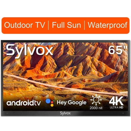 Sylvox 65 inch Full Sun Outdoor TV Android Smart Outdoor TV 2000 Nits 4K UHD IP55 Weatherproof Outdoor TV with Voice Control & Chromecast (Pool Pro Series)